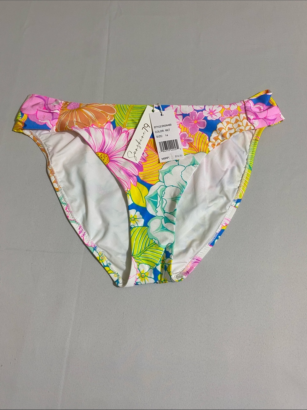SUNSHINE 79 Floral Print Side Shirred Hipster Bikini Bottom Women's Size 14